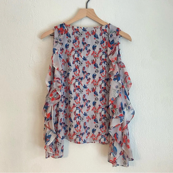 Tanya Taylor Asymmetrical Ruffled Blue and Pink Blouse - Picture 7 of 7